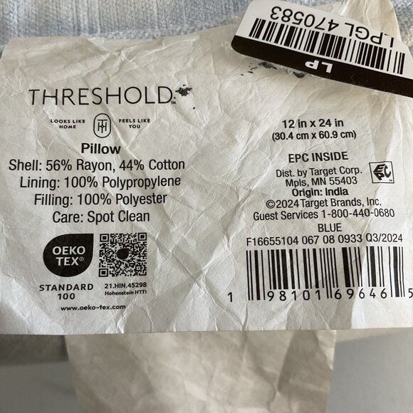 Threshold Oversized Velvet Lumbar Throw Pillow Blue 12 X 12” - Picture 7 of 7